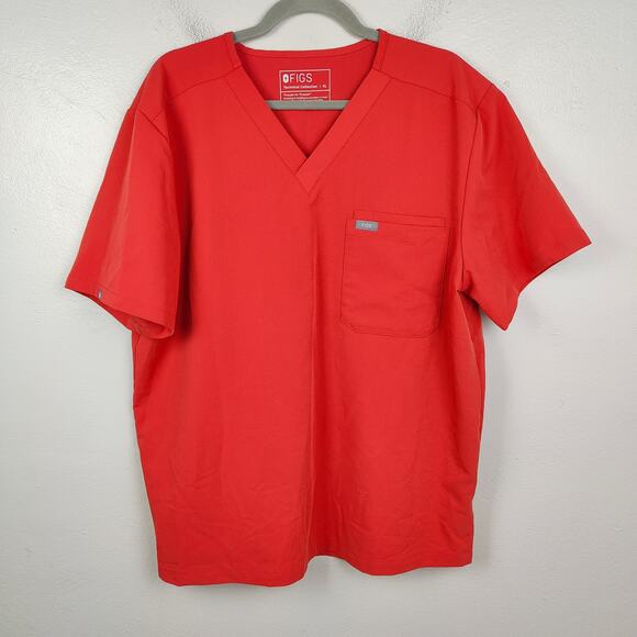 Figs Leon Three Pocket Scrub Top Mens XL Bright Coral PO 4936 V-Neck Medical - Picture 1 of 8